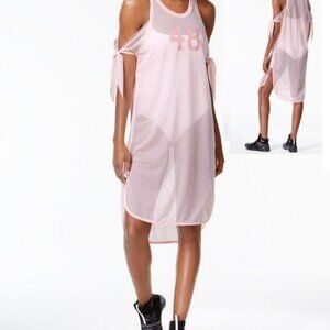 Puma L Pink Mesh Tie Off Shoulder Jersey Dress
